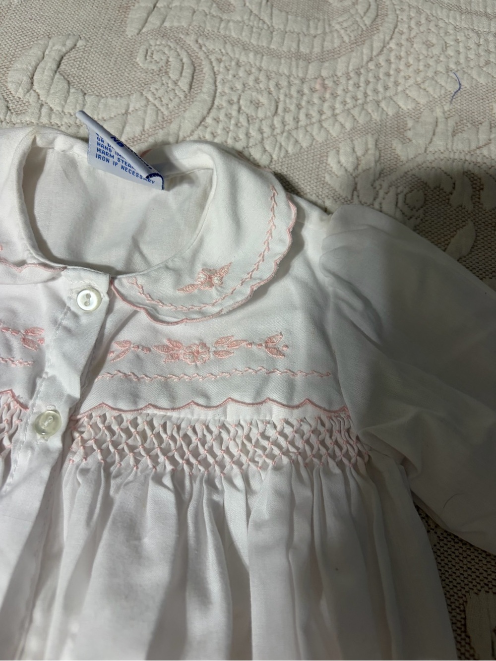 Carriage Boutique White Sleep Sack with Pink Smocking smoked gown - Picture 3 of 8